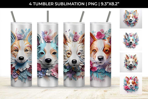 3d Floral Fantasy Corgi Tumbler Wrap Sublimation PNG Bundle Free For Commercial Use Sublimation Sintegra 