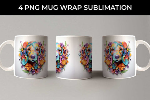 3D Floral Fantasy Dachshund Mug Sublimation PNG Bundle Free For Commercial Use Sublimation Sintegra 