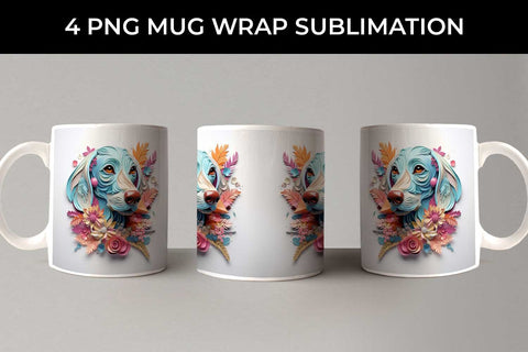 3D Floral Fantasy Dachshund Mug Sublimation PNG Bundle Free For Commercial Use Sublimation Sintegra 