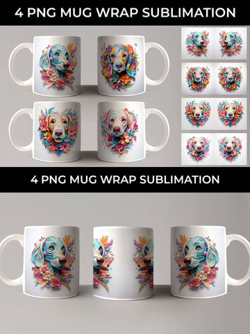 3D Floral Fantasy Dachshund Mug Sublimation PNG Bundle Free For Commercial Use Sublimation Sintegra 