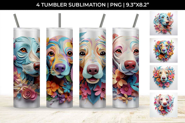 3d Floral Fantasy Dachshund Tumbler Wrap Sublimation PNG Bundle Free For Commercial Use Sublimation Sintegra 