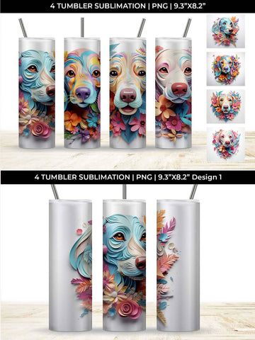 3d Floral Fantasy Dachshund Tumbler Wrap Sublimation PNG Bundle Free For Commercial Use Sublimation Sintegra 