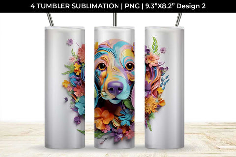 3d Floral Fantasy Dachshund Tumbler Wrap Sublimation PNG Bundle Free For Commercial Use Sublimation Sintegra 