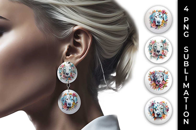 3D Floral Fantasy Dalmatian Earrings Sublimation PNG Bundle Free For Commercial Use Sublimation Sintegra 