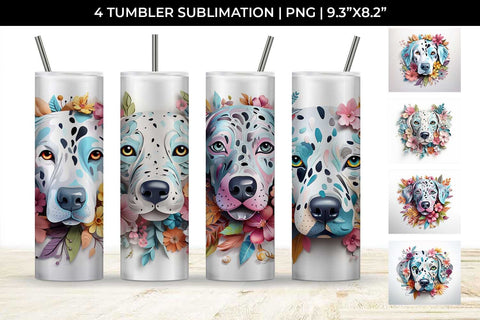 3d Floral Fantasy Dalmatian Tumbler Wrap Sublimation PNG Bundle Free For Commercial Use Sublimation Sintegra 