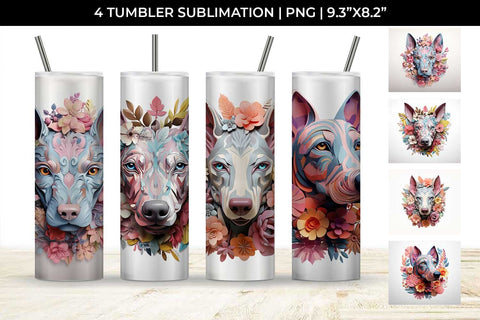 3d Floral Fantasy Doberman Tumbler Wrap Sublimation PNG Bundle Free For Commercial Use Sublimation Sintegra 