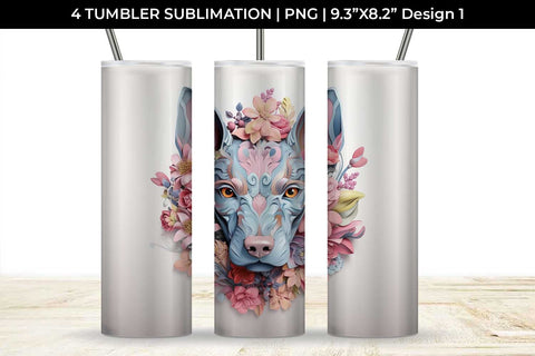 3d Floral Fantasy Doberman Tumbler Wrap Sublimation PNG Bundle Free For Commercial Use Sublimation Sintegra 