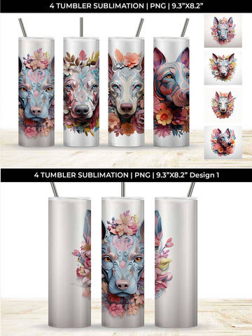 3d Floral Fantasy Doberman Tumbler Wrap Sublimation PNG Bundle Free For Commercial Use Sublimation Sintegra 