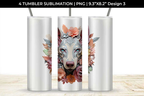 3d Floral Fantasy Doberman Tumbler Wrap Sublimation PNG Bundle Free For Commercial Use Sublimation Sintegra 