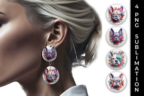 3D Floral Fantasy French Bulldog Earrings Sublimation PNG Bundle Free For Commercial Use Sublimation Sintegra 