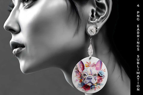 3D Floral Fantasy French Bulldog Earrings Sublimation PNG Bundle Free For Commercial Use Sublimation Sintegra 