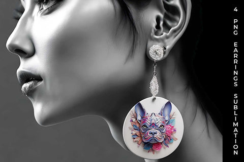 3D Floral Fantasy French Bulldog Earrings Sublimation PNG Bundle Free For Commercial Use Sublimation Sintegra 
