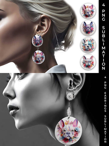 3D Floral Fantasy French Bulldog Earrings Sublimation PNG Bundle Free For Commercial Use Sublimation Sintegra 