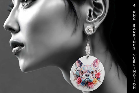 3D Floral Fantasy French Bulldog Earrings Sublimation PNG Bundle Free For Commercial Use Sublimation Sintegra 