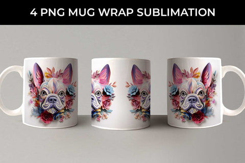 3D Floral Fantasy French Bulldog Mug Sublimation PNG Bundle Free For Commercial Use Sublimation Sintegra 