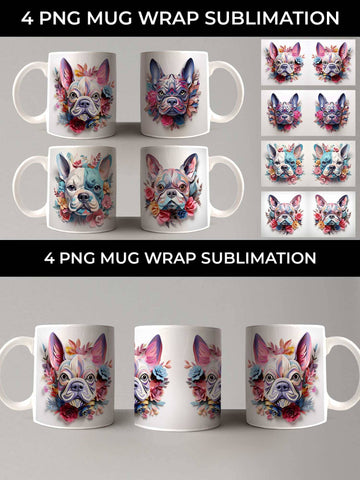 3D Floral Fantasy French Bulldog Mug Sublimation PNG Bundle Free For Commercial Use Sublimation Sintegra 