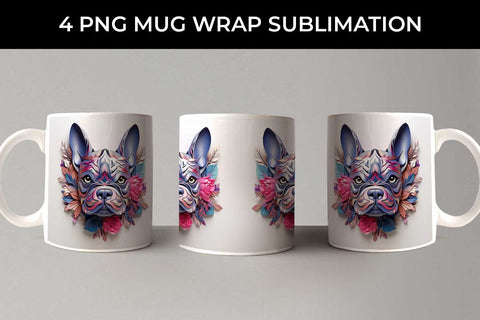 3D Floral Fantasy French Bulldog Mug Sublimation PNG Bundle Free For Commercial Use Sublimation Sintegra 