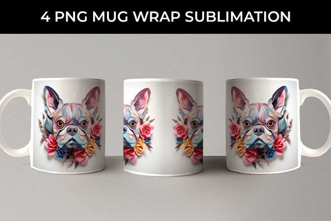 3D Floral Fantasy French Bulldog Mug Sublimation PNG Bundle Free For Commercial Use Sublimation Sintegra 