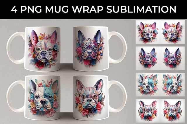 3D Floral Fantasy French Bulldog Mug Sublimation PNG Bundle Free For Commercial Use Sublimation Sintegra 