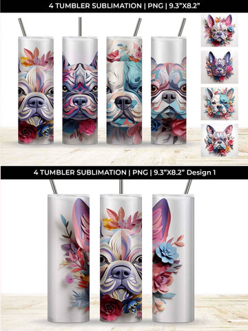 3d Floral Fantasy French Bulldog Tumbler Wrap Sublimation PNG Bundle Free For Commercial Use Sublimation Sintegra 