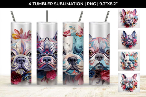 3d Floral Fantasy French Bulldog Tumbler Wrap Sublimation PNG Bundle Free For Commercial Use Sublimation Sintegra 