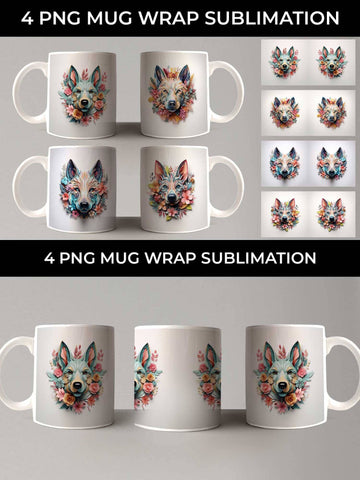 3D Floral Fantasy German Shepherd Mug Sublimation PNG Bundle Free For Commercial Use Sublimation Sintegra 