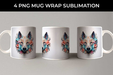 3D Floral Fantasy German Shepherd Mug Sublimation PNG Bundle Free For Commercial Use Sublimation Sintegra 