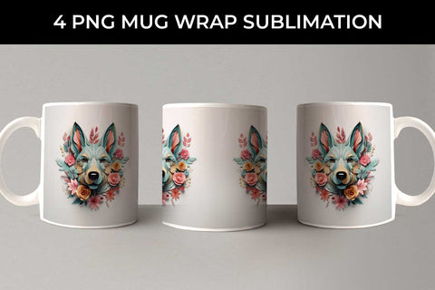 3D Floral Fantasy German Shepherd Mug Sublimation PNG Bundle Free For Commercial Use Sublimation Sintegra 