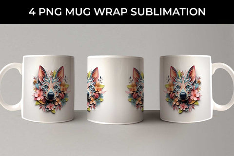 3D Floral Fantasy German Shepherd Mug Sublimation PNG Bundle Free For Commercial Use Sublimation Sintegra 