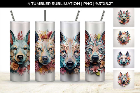 3d Floral Fantasy German Shepherd Tumbler Wrap Sublimation PNG Bundle Free For Commercial Use Sublimation Sintegra 