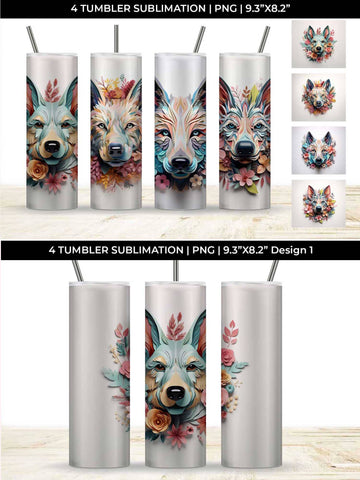 3d Floral Fantasy German Shepherd Tumbler Wrap Sublimation PNG Bundle Free For Commercial Use Sublimation Sintegra 