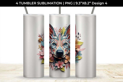3d Floral Fantasy German Shepherd Tumbler Wrap Sublimation PNG Bundle Free For Commercial Use Sublimation Sintegra 