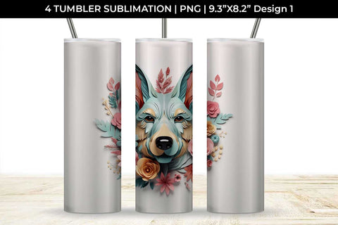 3d Floral Fantasy German Shepherd Tumbler Wrap Sublimation PNG Bundle Free For Commercial Use Sublimation Sintegra 