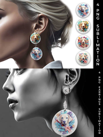 3D Floral Fantasy Golden Retriever Earrings Sublimation PNG Bundle Free For Commercial Use Sublimation Sintegra 