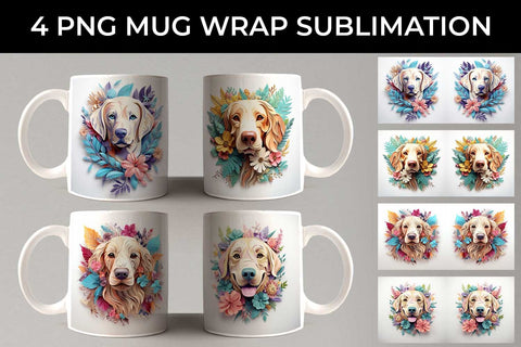 3D Floral Fantasy Golden Retriever Mug Sublimation PNG Bundle Free For Commercial Use Sublimation Sintegra 