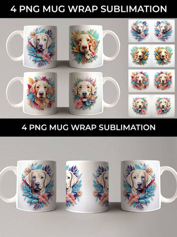 3D Floral Fantasy Golden Retriever Mug Sublimation PNG Bundle Free For Commercial Use Sublimation Sintegra 