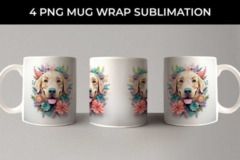 3D Floral Fantasy Golden Retriever Mug Sublimation PNG Bundle Free For Commercial Use Sublimation Sintegra 