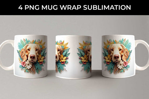 3D Floral Fantasy Golden Retriever Mug Sublimation PNG Bundle Free For Commercial Use Sublimation Sintegra 