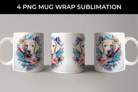 3D Floral Fantasy Golden Retriever Mug Sublimation PNG Bundle Free For Commercial Use Sublimation Sintegra 