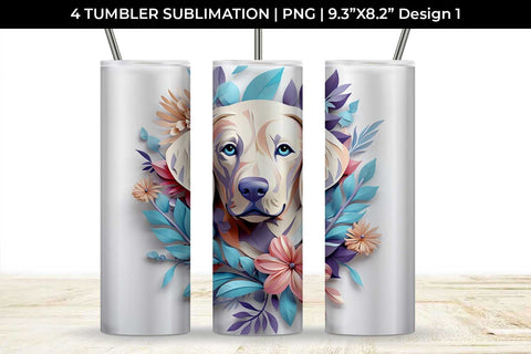 3d Floral Fantasy Golden Retriever Tumbler Wrap Sublimation PNG Bundle Free For Commercial Use Sublimation Sintegra 