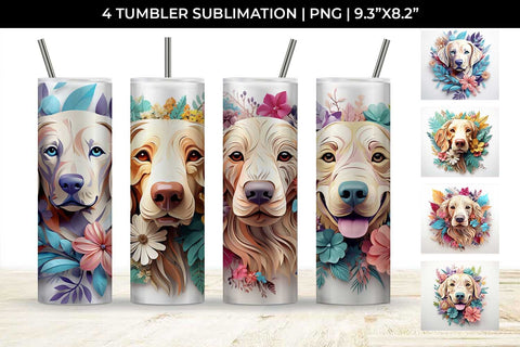 3d Floral Fantasy Golden Retriever Tumbler Wrap Sublimation PNG Bundle Free For Commercial Use Sublimation Sintegra 