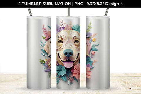 3d Floral Fantasy Golden Retriever Tumbler Wrap Sublimation PNG Bundle Free For Commercial Use Sublimation Sintegra 