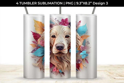 3d Floral Fantasy Golden Retriever Tumbler Wrap Sublimation PNG Bundle Free For Commercial Use Sublimation Sintegra 