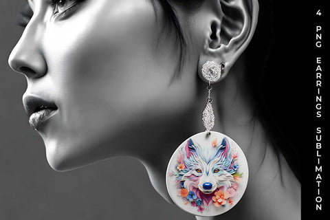 3D Floral Fantasy Husky Earrings Sublimation PNG Bundle Free For Commercial Use Sublimation Sintegra 