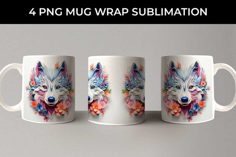 3D Floral Fantasy Husky Mug Sublimation PNG Bundle Free For Commercial Use Sublimation Sintegra 