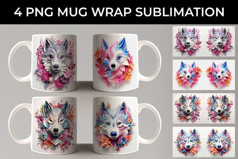 3D Floral Fantasy Husky Mug Sublimation PNG Bundle Free For Commercial Use Sublimation Sintegra 