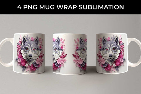 3D Floral Fantasy Husky Mug Sublimation PNG Bundle Free For Commercial Use Sublimation Sintegra 