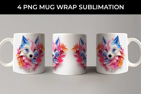 3D Floral Fantasy Husky Mug Sublimation PNG Bundle Free For Commercial Use Sublimation Sintegra 
