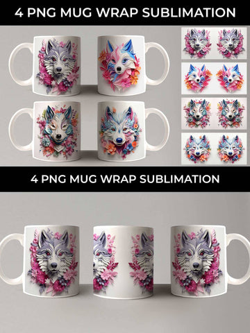 3D Floral Fantasy Husky Mug Sublimation PNG Bundle Free For Commercial Use Sublimation Sintegra 