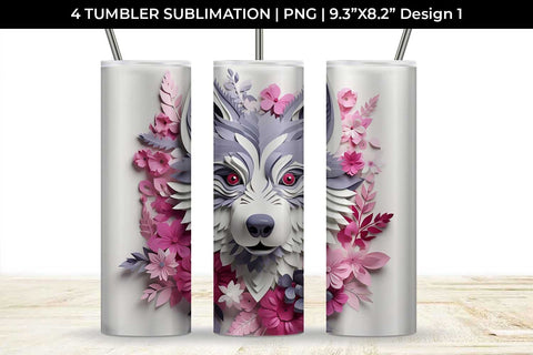 3d Floral Fantasy Husky Tumbler Wrap Sublimation PNG Bundle Free For Commercial Use Sublimation Sintegra 